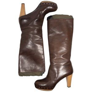 MARNI Brown Leather Knee High Wooden Heeled Boots Womens Size EU 40 US 10
